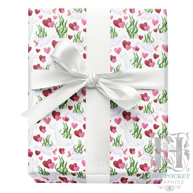 Beluga Whale Valentine Gift Wrapping Paper White Geschenkpapier (Von Creator hochgeladen)