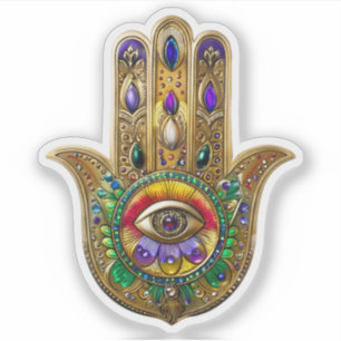 Bemalte goldene Hamsa Amethyst Rubin Drittes Auge Aufkleber