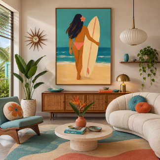 Bemalte Hawaiian Beach Surferin Leinwanddruck