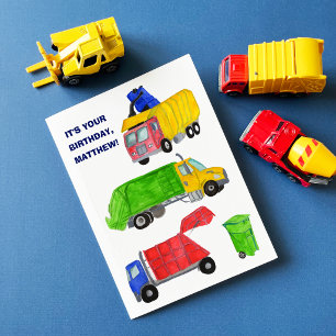 Bemalte Müllwagen Jungen Geburtstag Karte