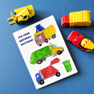 Bemalte Müllwagen Jungen Geburtstag Karte