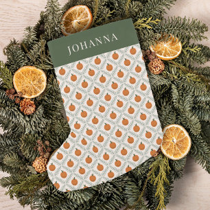 Bemalte Orangen und Kiefern-Diamantmuster Kleiner Weihnachtsstrumpf