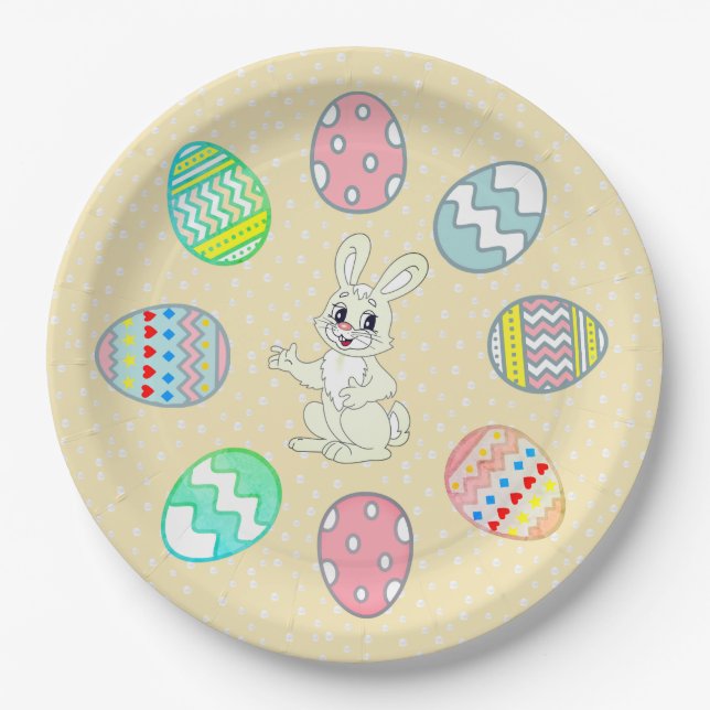 Bemalte Ostereier & Hase Pappteller (Vorderseite)