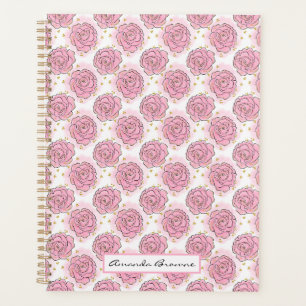 Bemalte rosa Rosen und Gold Glitter Planer