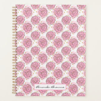 Bemalte rosa Rosen und Gold Glitter Planer