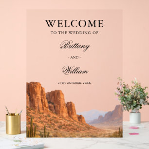 Bemalte Wüstenlandschaft Willkommen Hochzeit Acrylschild