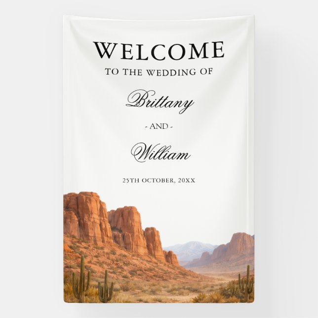 Bemalte Wüstenlandschaft Willkommen Hochzeit  Banner (Vertikal)