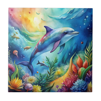 Bemalter Delfin Fliese