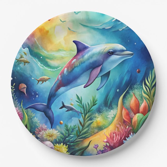 Bemalter Delfin Pappteller (Vorderseite)