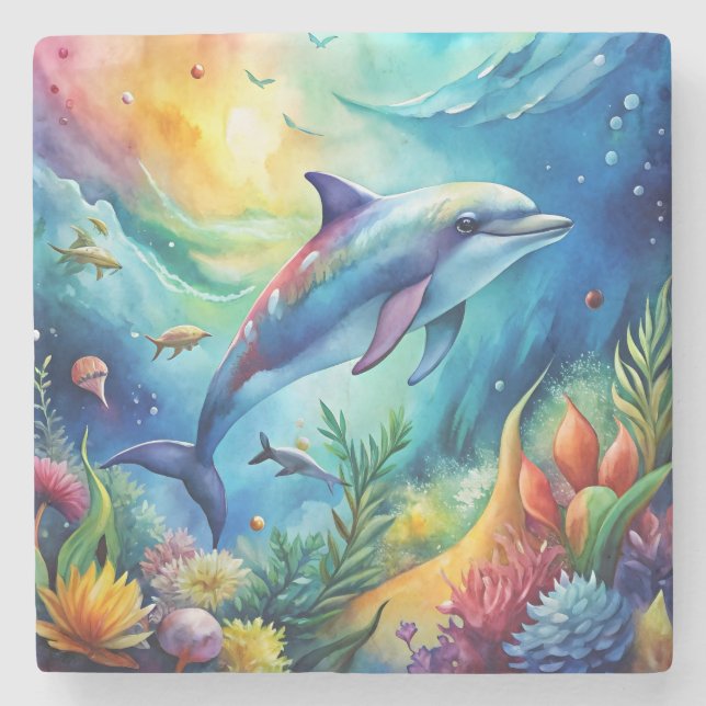 Bemalter Delfin Steinuntersetzer (Vorderseite)
