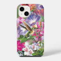 Bemalter Handyhülle mit Kolibri: rosa lila grün