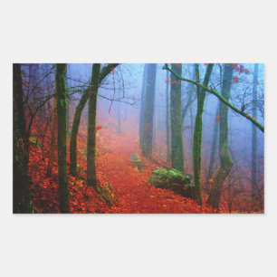 Bemalter Herbstwald Blaue Nebel Rechteckiger Aufkleber