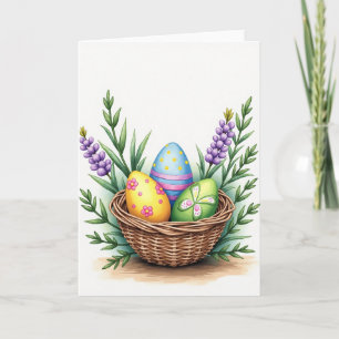 Bemalter Korb mit Ostereiern Frühling Karte