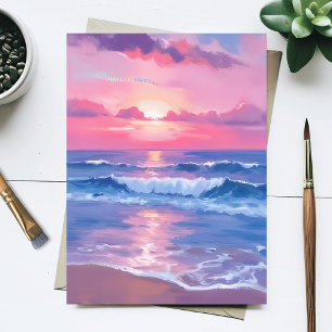 Bemalter rosa Ozean Küsten-Wasserfarben-Pastell Postkarte