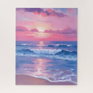 Bemalter rosa Ozean   Küsten-Wasserfarben-Pastell Puzzle