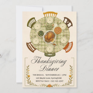 Bemalter Thanksgiving-Esszimmertisch Gingham Einladung