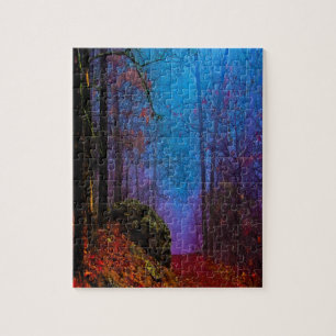 Bemalter Wald Herbst Lila Nebel Puzzle