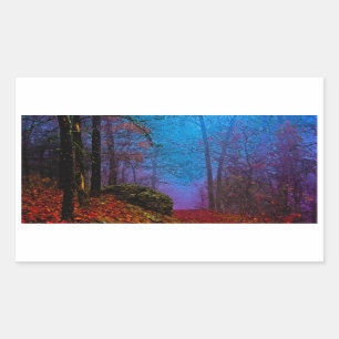 Bemalter Wald Herbst Lila Nebel Rechteckiger Aufkleber