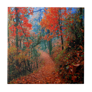 Bemalter Wald Herbstflamme Aquarell Fliese