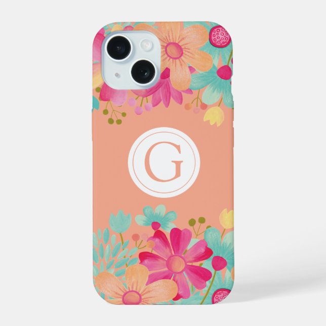 Bemaltes Florales Monogramm Individuell Gestaltet  iPhone 15 Hülle (Rückseite)