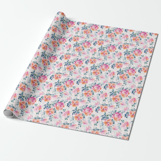 Bemaltes Rosenmuster Geschenkpapier (Ungerollt)