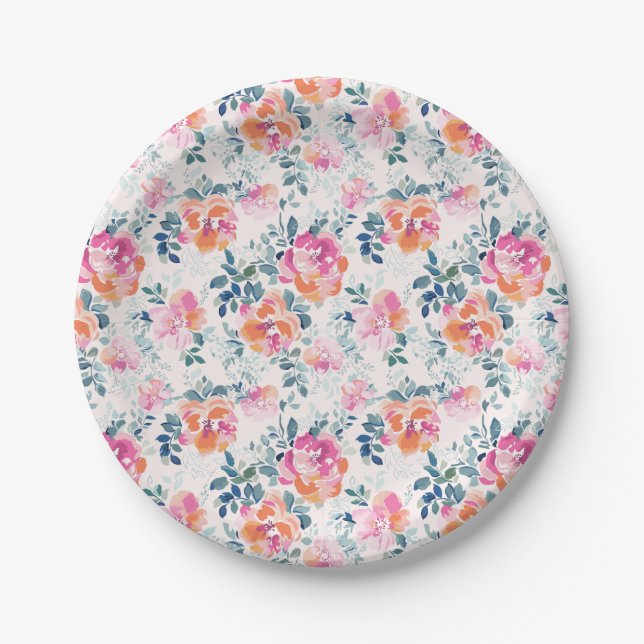 Bemaltes Rosenmuster Pappteller (Vorderseite)