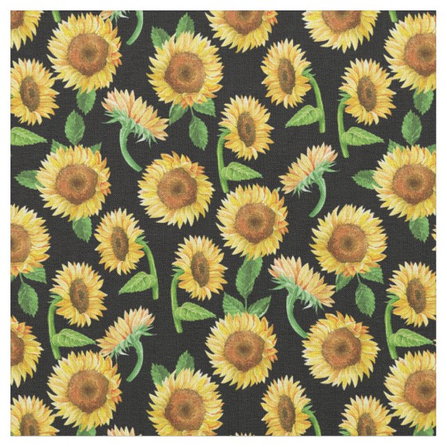 bemaltes Sonnenblumenmuster schwarz Stoff (Nahaufnahme)