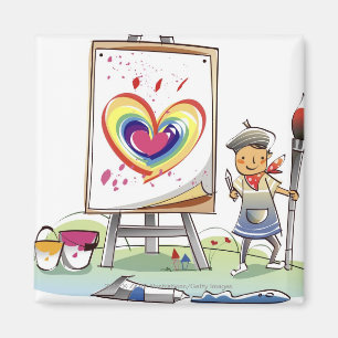 Bemannen Sie das Halten eines Malerpinsels und das Magnet