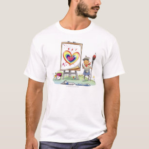 Bemannen Sie das Halten eines Malerpinsels und das T-Shirt