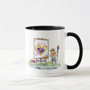 Bemannen Sie das Halten eines Malerpinsels und das Tasse