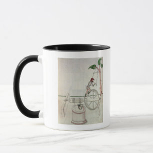 Bemannen Sie das Setzen in Bewegung eines Tasse