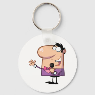 Bemannen Sie die Bewirtung einer Show und die Schlüsselanhänger