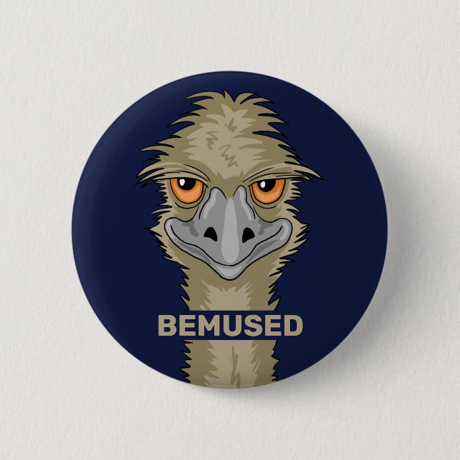 Bemused Funny Emu Pun Button (Vorderseite)