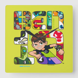 Ben 10 Alien Logo Quadratische Wanduhr