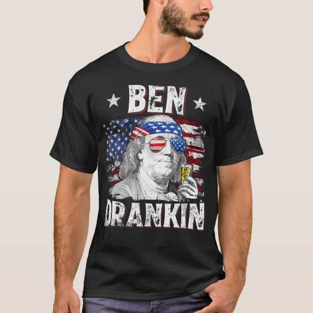 Ben Drankin 4. Juli US-Flagge Männer trinken Bier T-Shirt (Vorderseite)