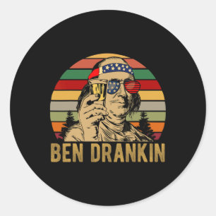 Ben Drankin am 4. Juli Vintage amerikanische Flag Runder Aufkleber