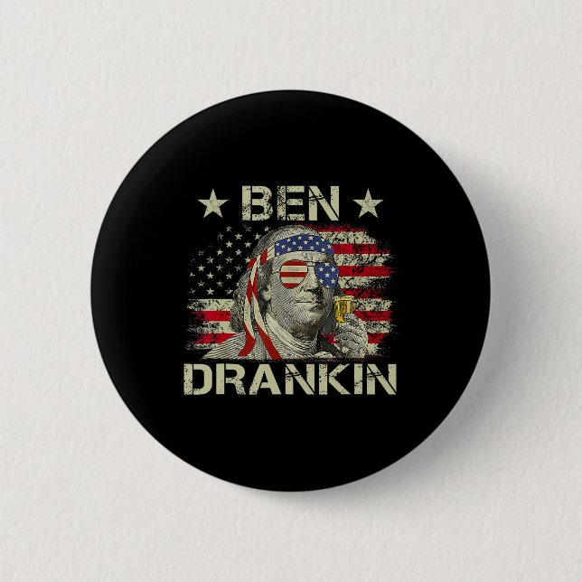 Ben Drankin Benjamin Franklin 4. Juli Lustiger Tri Button (Vorderseite)
