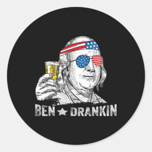 Ben Drankin - Benjamin Franklin Drinking Beer - 4t Runder Aufkleber