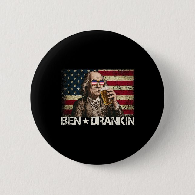 Ben Drankin Funny Beer 4. Juli Retro US-Flagge Button (Vorderseite)