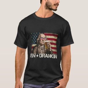 Ben Drankin Lustiges Bier 4. Juli Retro-USA-Flagge T-Shirt