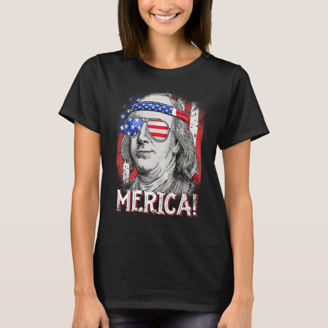 Ben Franklin Merica American Flag 4th of July Kids T-Shirt (Vorderseite)