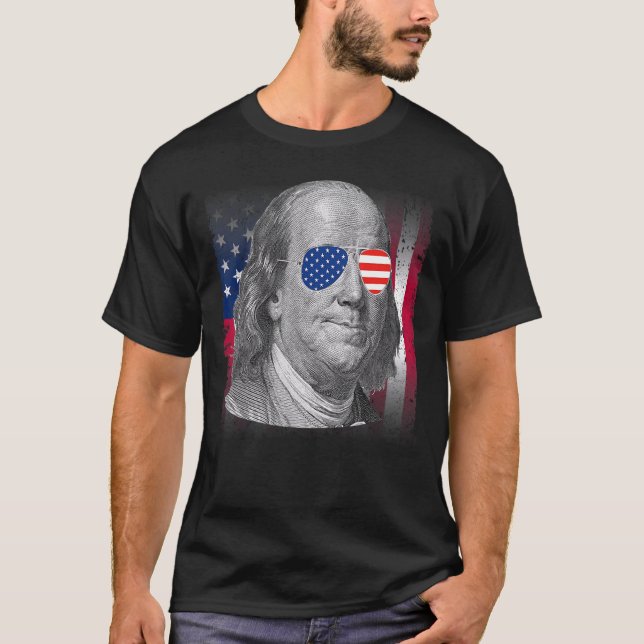 Ben Franklin USA Flag Patriotic American Flag 4. T-Shirt (Vorderseite)