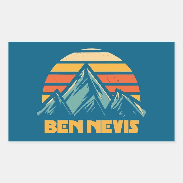 Ben Nevis Retro Turquoise Rechteckiger Aufkleber (Vorderseite)