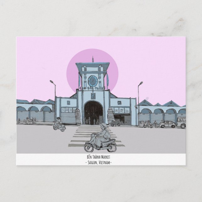 Ben Thanh Market Saigon Vietnam Illustration Postkarte (Vorderseite)