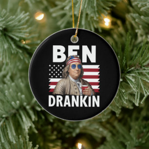 Ben trank Bier 4. Juli Vintage Flagge Lustig Keramik Ornament