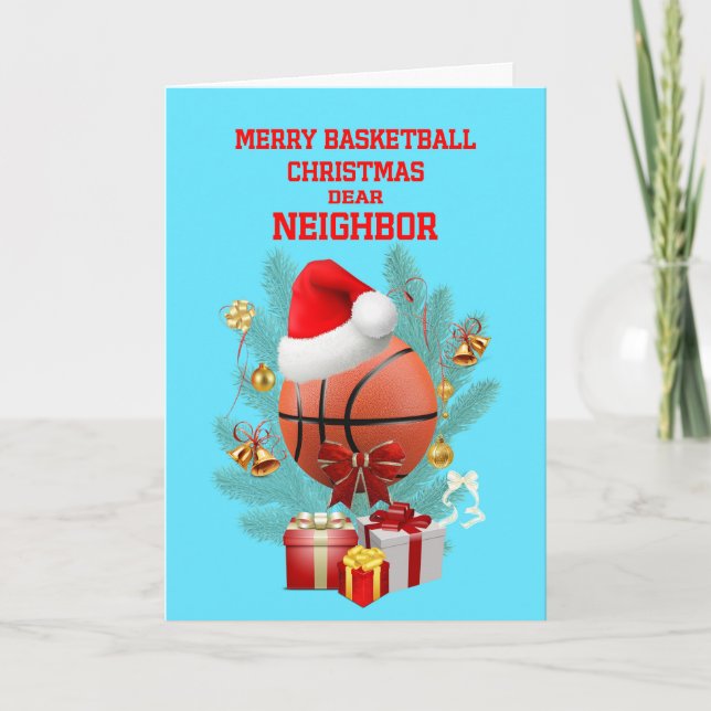 Benachbarter Weihnachtsbasketball Feiertagskarte (Vorderseite)