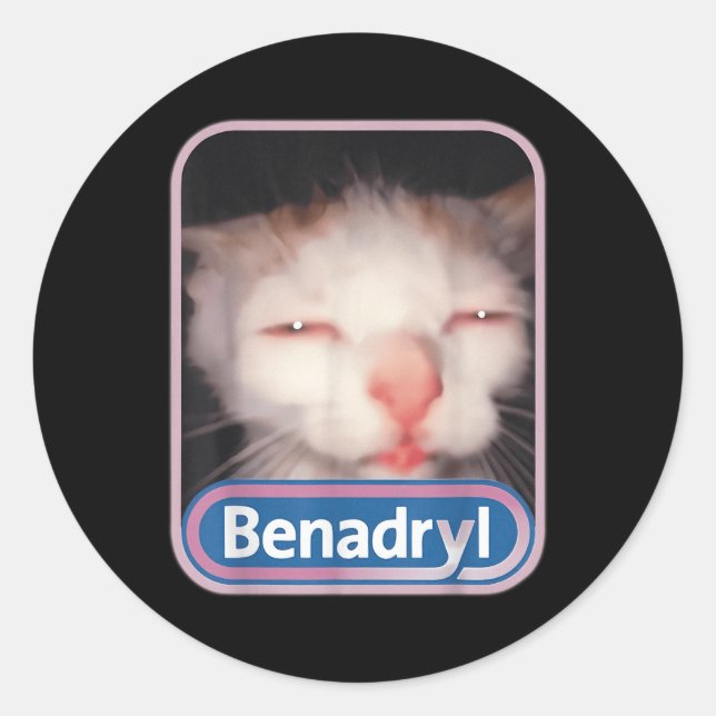 Benadryl Meme Cat Benny Niedlich &amp; Funny Runder Aufkleber (Vorderseite)