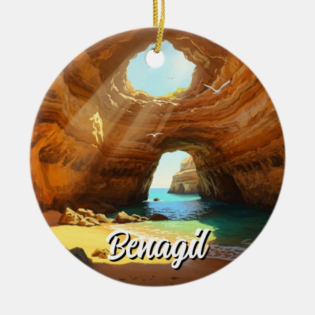 Benagil Caves Algarve Portugal Postcard Keramik Ornament (Vorne)