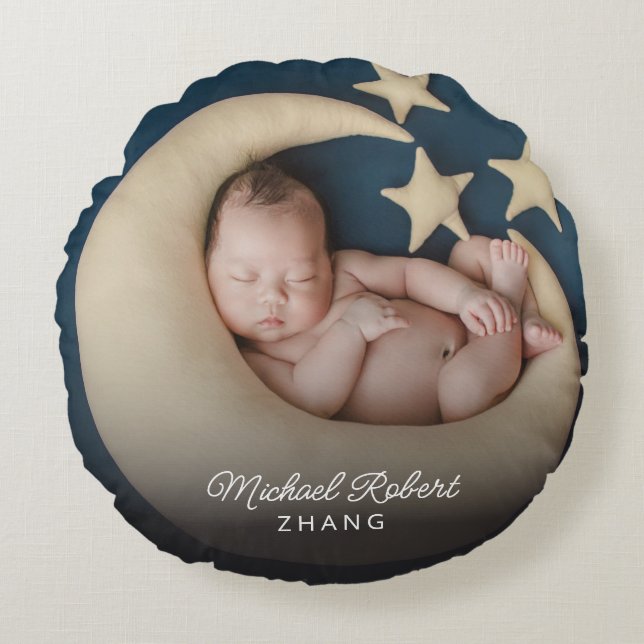 Benannt Foto Neugeborene Baby Rundes Kissen (Vorderseite)