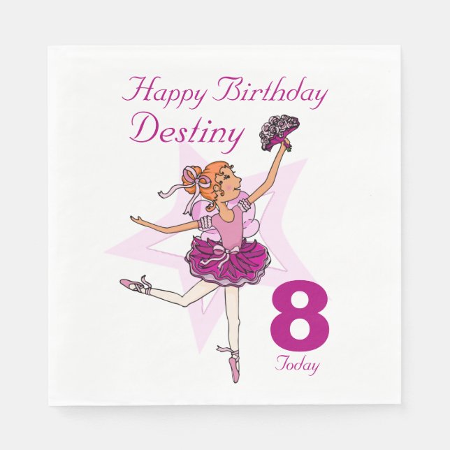Benannte Ballerina Mädchen 8. Geburtstag Serviette (Vorderseite)